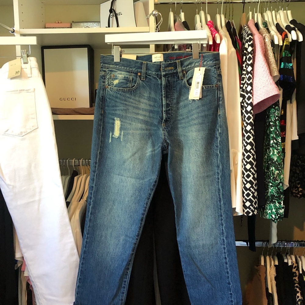 Alice + Olivia Blue Straight-Leg Distressed button down Jeans